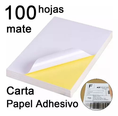Papel Adhesivo Mate Blanco Tamaño Carta 100 Hojas Etiquetas