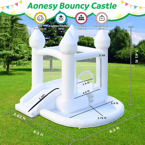 Bounce House Aonesy White Inflável Com Poço De Bolas E Escor