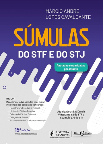 Súmulas Do Stf E Do Stj Anotadas E Organizadas Por Assuntos, De Márcio André Lopes Cavalcante., Vol. 1. Editorial Juspodivm, Capa Mole, Edição 15a Edição Em Português, 2025