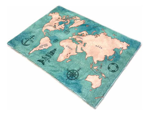 Alfombra De Toalla De Baño 55x37 Mapa Aqua Mapamundi