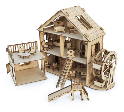 Casita Casa De Muñeca Vuelta Al Mundo 32 Muebles Fibrofacil