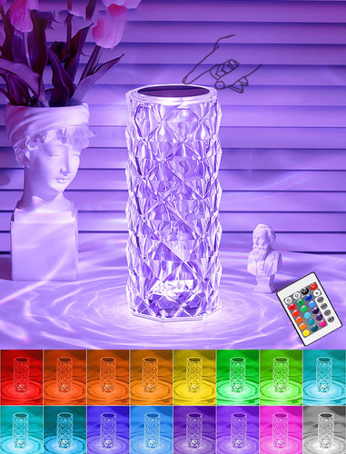 Lampara Cristal 16 Color Que Cambian Recargable Mesa Rosa +