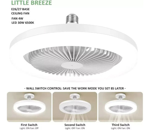 Foco Ventilador De Techo Luz Led 30w Para Socket Y Corriente