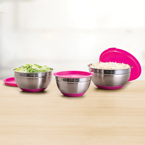 Set Tres Bowls Inox Pink Con Tapa Betterware