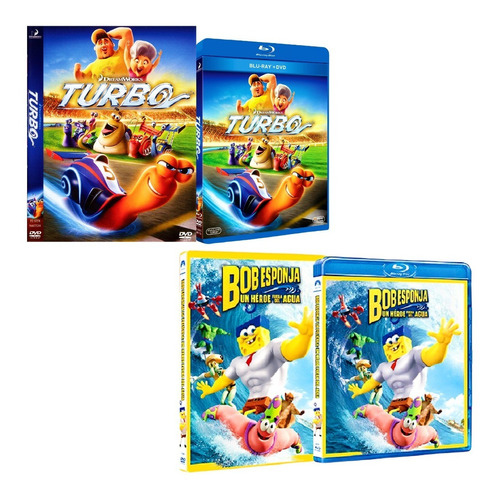 Turbo + Bob Esponja Héroe Fuera Agua Bluray + Dvd Película