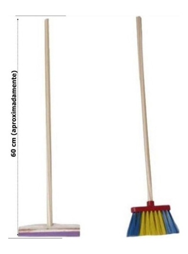 Mini Vassoura Infantil Com Cabo De 60cm Cor Sortida