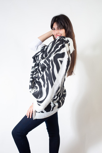 Chalina Pashmina Pañuelo Zebra En Bco/gris/negro Muy Suave