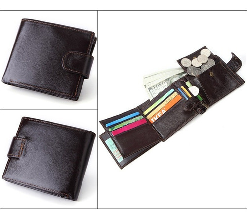 Elegante Cartera Hombre Piel Genuina Porta Foto/documento