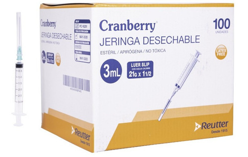 Jeringa Desechable Luer Slip 3ml 21g X 1 1/2 Caja 100 Unid.