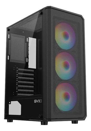 Gabinete Mid Tower Syx Gamer Eqs10-bk 3 Fan Rgb 1 Color Negro