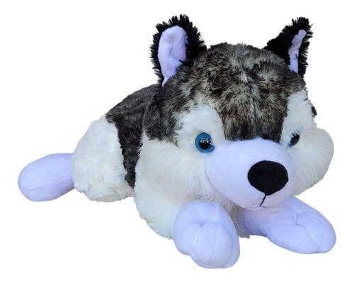 Cachorro Husky Siberiano De Pelúcia Deitado 55cm Cinza