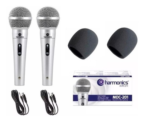 Kit 2 Microfones Profissionais Mdc201+ Cabos+ Espumas