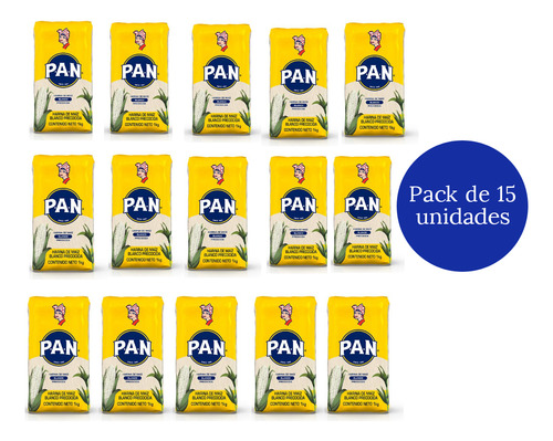 Harina De Maíz Blanco Pan 1kg Pack De 15 Unidades