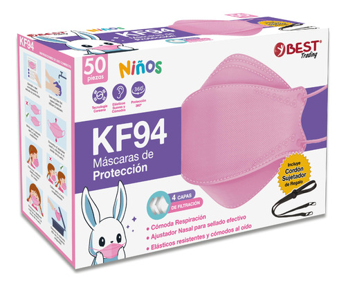 Cubrebocas Kf94 Infantil Mascarilla Niños 50 Cubre Boca Niña