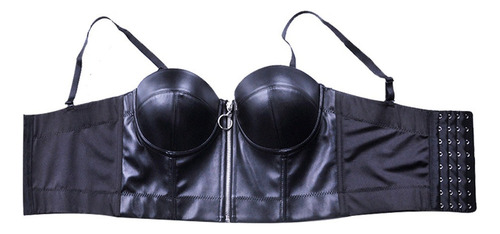 Newn Blusa Crop Top Negra Moderna Gotica Sexy Cierre Frontal