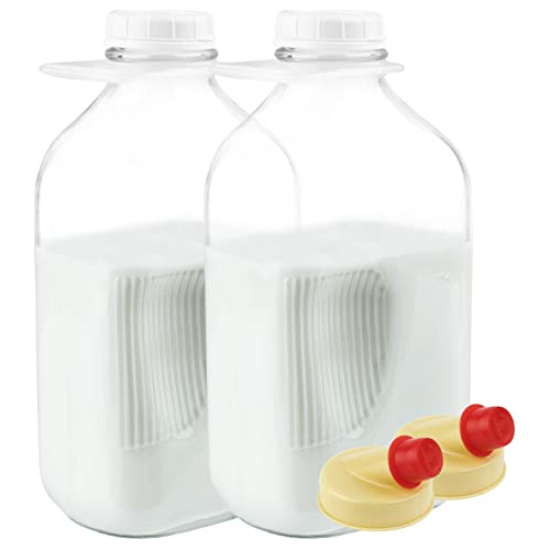 64 Oz Glass Milk Bottle Jugs With Caps, Half Gallon Gla...