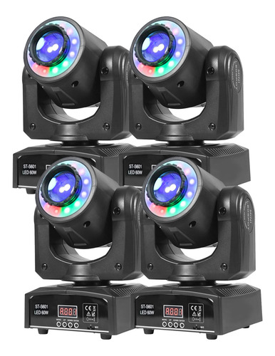 Kit 4 Mini Moving Head Spot 60w + Fita Led 8 Cores+ Desenhos