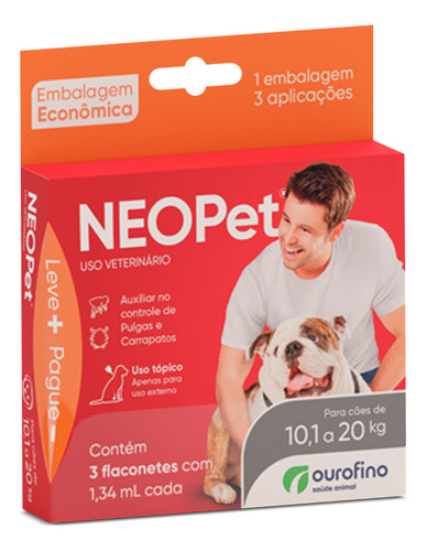 Antipulga Neopet C/ 3 Pipetas Caes 10kg A 20kg Ouro Fino
