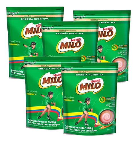 5 Bebida Milo En Polvo X 1600 Grs