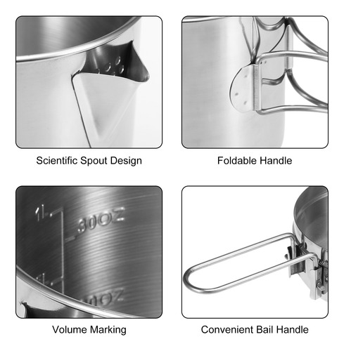 Utensilios De Cocina Para Exteriores De Acero, 1 Litro, Con