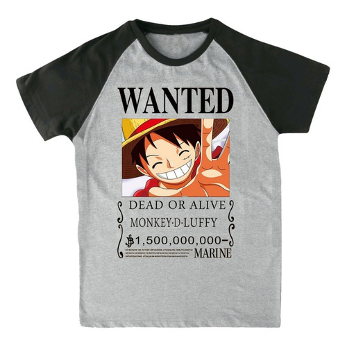 Remera Ranglan Gris - One Piece - Luffy - Wanted - Anime