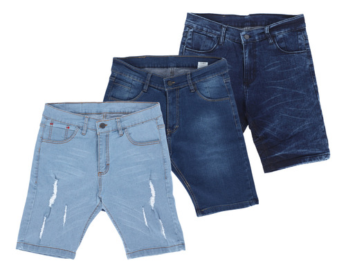 Paquete De 3 Bermudas Para Hombre De Mezclilla Slim Moda