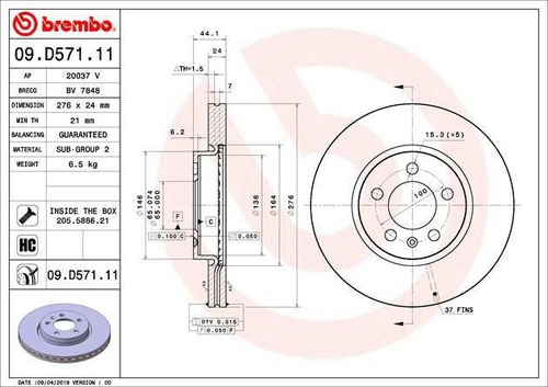 Imagen 2 de 3 de Discos Delanteros (2) Brembo Ventilado Seat Arona 18+ Ibiza