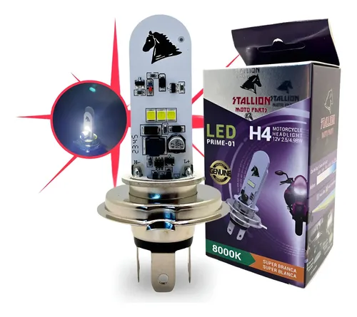 Lâmpada De Led H4 Moto Farol Super Branca Alto E Baixo 8000k Branco