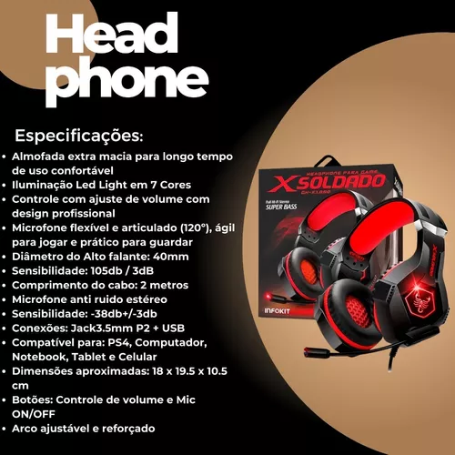 Fone de ouvido para jogos, design profissional, prático, leve