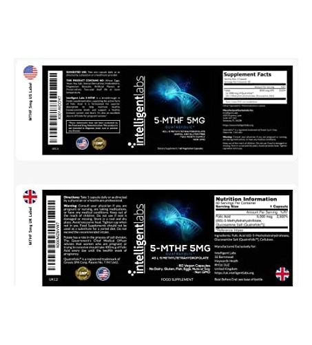 Labs 5mg Mthf L-5-metiltetrahidrofolato Suplemento De Ácido
