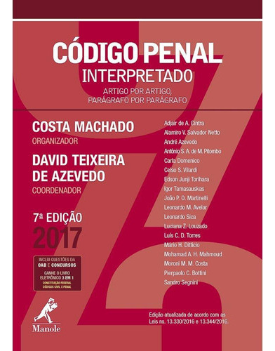 Código Penal Interpretado: Parágrafo Por Parágrafo, De Antônio Cláudio Da Costa Machado. Editora Manole, Capa Mole Em Português, 2017