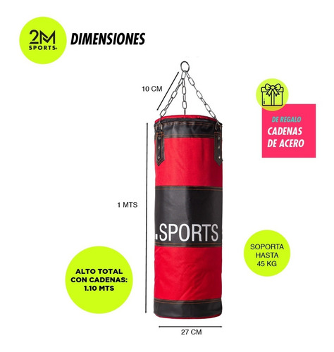 Imagen 3 de 8 de Bolsa Boxeo 1.10 Mts Cordura Reforzada Profesional Box Gym