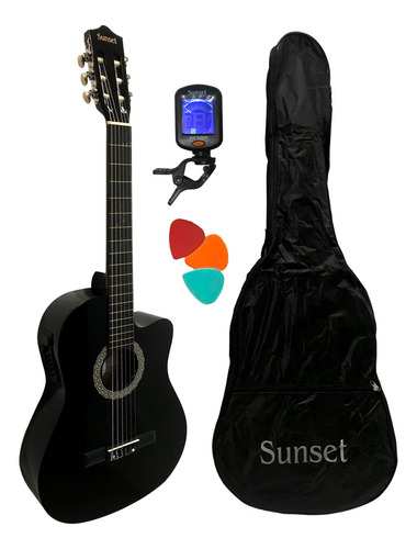 Guitarra Electrocriolla Sunset Eq 4 Bandas Color Negro Funda