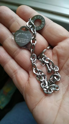 Imagen 7 de 8 de Collar Plata Eslabones Gruesos Dije Corazón Buchón Broche T