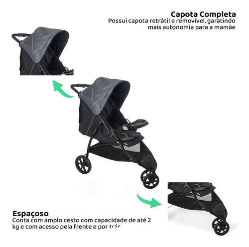 Carrinho Cross Trail Cinza Preto E Bebê Conforto -galzerano
