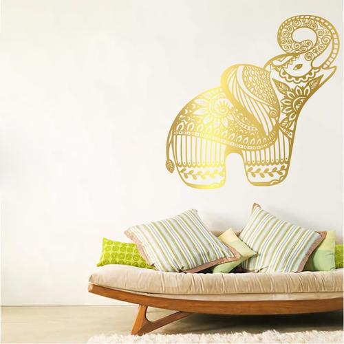 Vinilos Decorativos Para Pared Vinil Elefante Mandala Oro