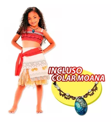 Fantasia Moana Infantil Original Disney C/ Colar 3 A 12 Anos