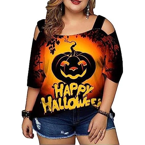 Plus Size Halloween Shirt For Women Halloween Print Col...