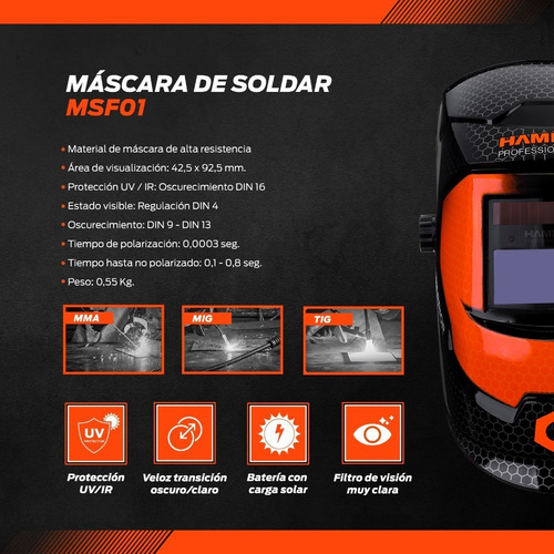 Mascara Fotosensible Soldar Profesional Hamilton Msf01
