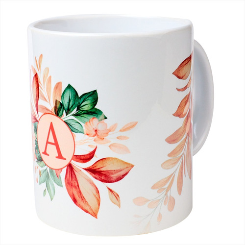 Taza Flores Rosas Personalizada Con Letra Inicial