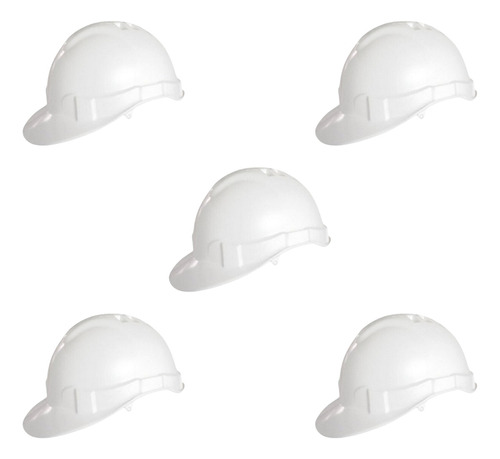 Kit 5 Capacete Segurança Obra Civil Com Suspensão Pinos Epi Cor Branco