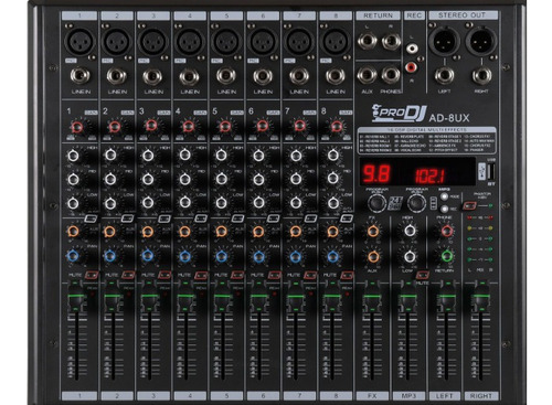 Consola 8 Canales Pro Dj Ad-8ux Con Efectos Usb Bluetooth