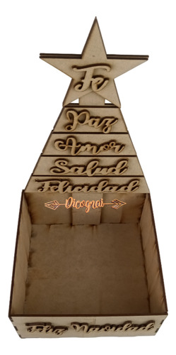 Caja Para Regalo Pino Con Frases Navidad 5 Pzas Sin Armar