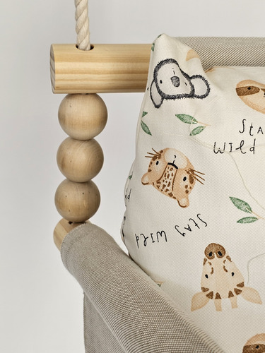Hamaca Para Bebé Moni - 6 Meses A 3 Años - Tela Y Madera Beige Ocre Verde