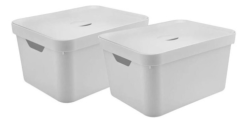 Kit 2 Caixa Organiz Cube 32l C/ Tampa 46x36x24,5cm Branco