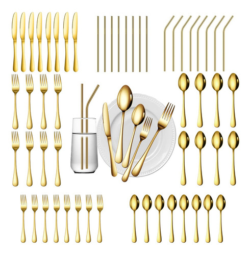 Set De Cubiertos Dorados De 56 Piezas