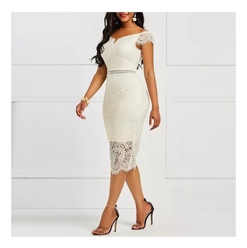 Vestido De Mujer Elegante Con Cuello En V Y Encaje Ajustado