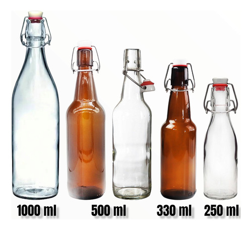 Imagen 3 de 9 de 6 Botellas De Vidrio + Tapon Mecanico 250ml