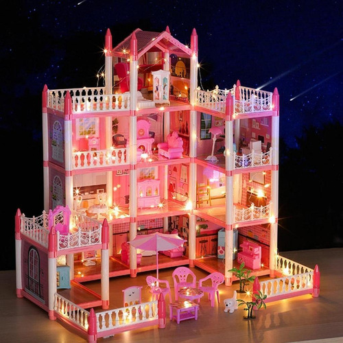 Casa De Muñecas Grande Con Muebles, 14 Cuarto,2 Muñecas,ros