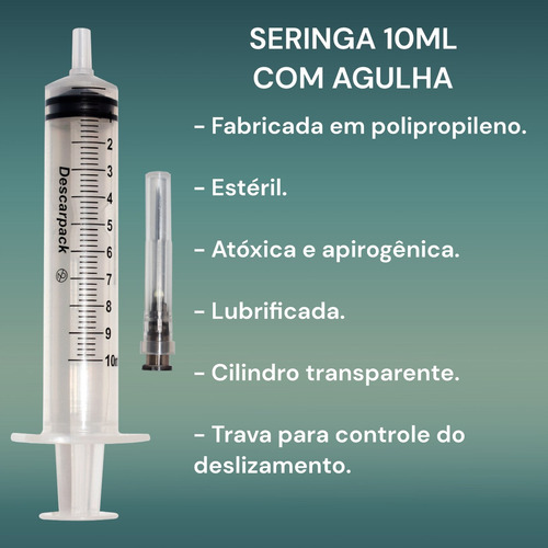 Seringa 10ml Descartável C/ag 25x7 C/100 Un Descarpack